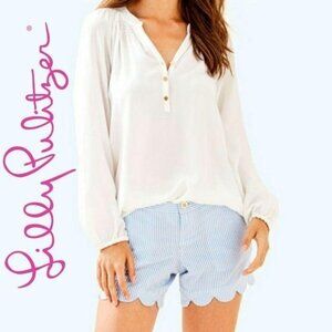 Lilly Pulitzer Buttercup Scallop Hem Striped Shorts Size 000 Blue & White Cotton